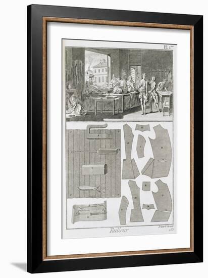 Tailor's Workshop and Patterns, from the 'Encyclopedie Des Sciences et Metiers' by Denis Diderot-null-Framed Giclee Print