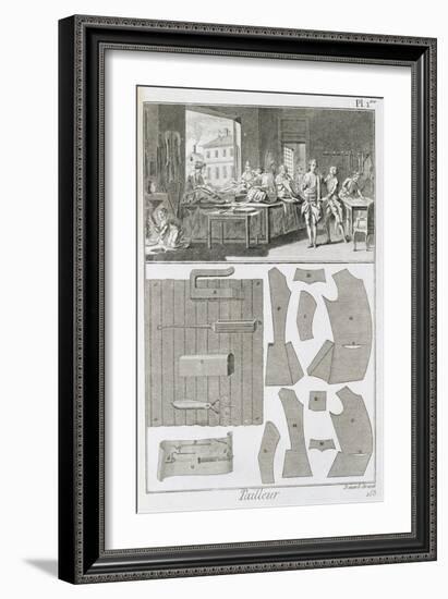 Tailor's Workshop and Patterns, from the 'Encyclopedie Des Sciences et Metiers' by Denis Diderot-null-Framed Giclee Print