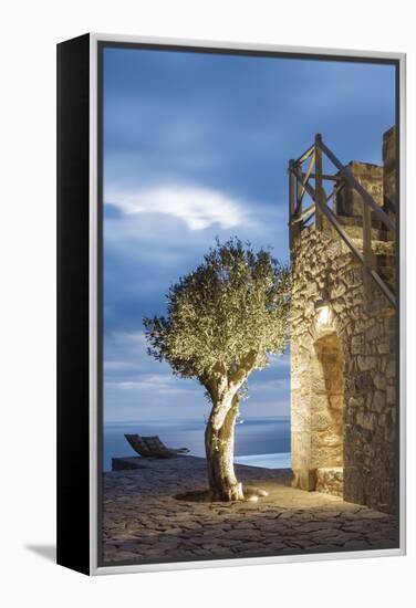 Tainaron Blue Retreat in Mani, Greece. Exterior View of an Alcove in a Stone Wall and a Tree-George Meitner-Framed Premier Image Canvas