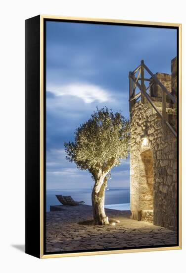 Tainaron Blue Retreat in Mani, Greece. Exterior View of an Alcove in a Stone Wall and a Tree-George Meitner-Framed Premier Image Canvas