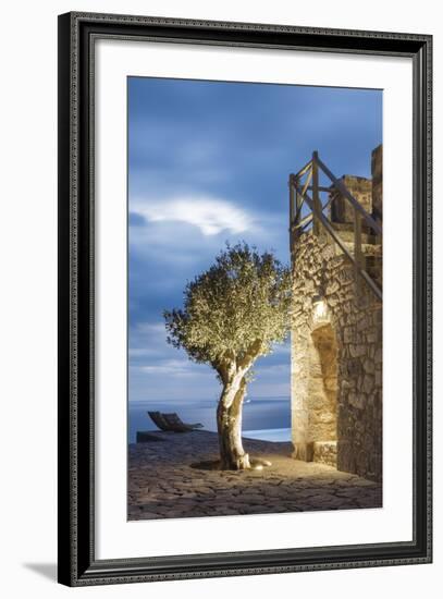 Tainaron Blue Retreat in Mani, Greece. Exterior View of an Alcove in a Stone Wall and a Tree-George Meitner-Framed Photographic Print