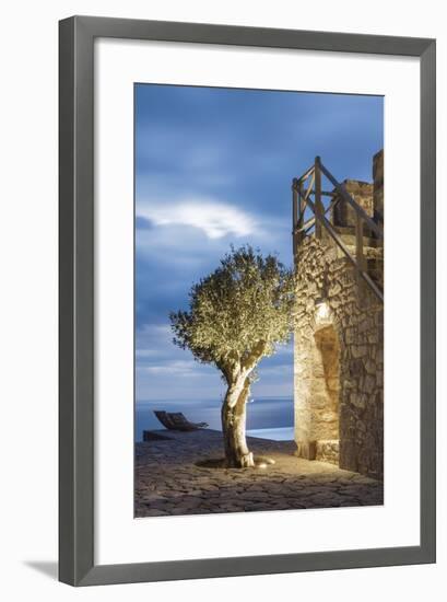 Tainaron Blue Retreat in Mani, Greece. Exterior View of an Alcove in a Stone Wall and a Tree-George Meitner-Framed Photographic Print