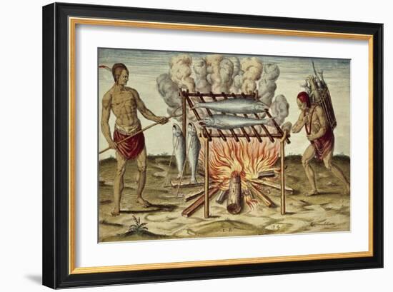 Taino Natives Cooking Fish-null-Framed Giclee Print