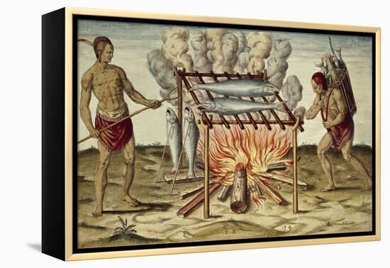 Taino Natives Cooking Fish-null-Framed Premier Image Canvas