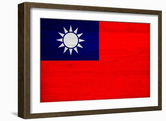 Taiwan Flag Design with Wood Patterning - Flags of the World Series-Philippe Hugonnard-Framed Premium Giclee Print