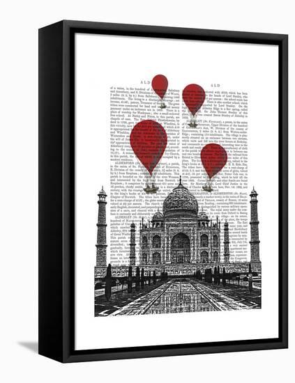 Taj Mahal and Red Hot Air Balloons-Fab Funky-Framed Stretched Canvas