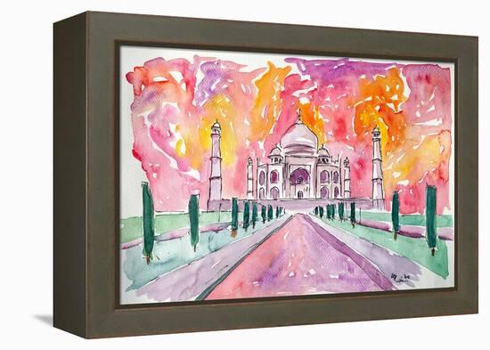 Taj Mahal - Colorful Crown Of The Palace And Love-Markus Bleichner-Framed Stretched Canvas