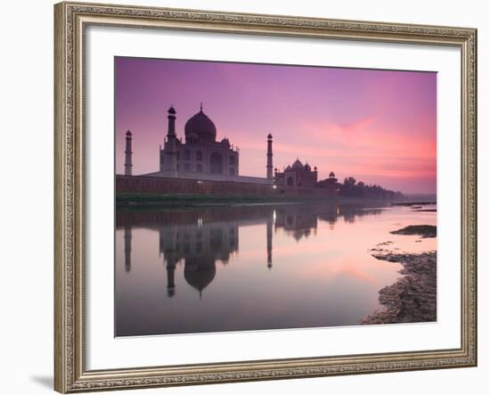 Taj Mahal From Along the Yamuna River at Dusk, India-Walter Bibikow-Framed Photographic Print