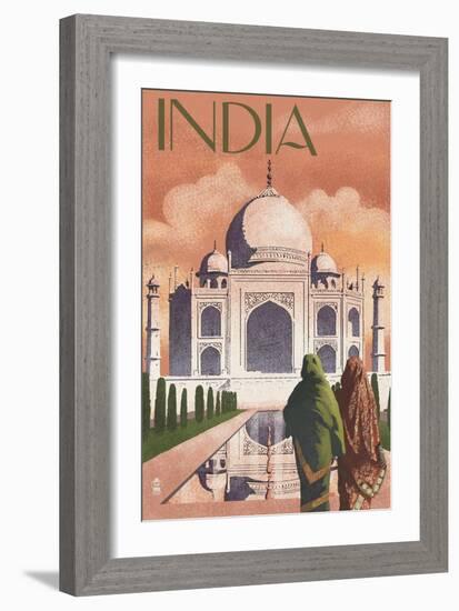 Taj Mahal, India - Lithograph Style-Lantern Press-Framed Art Print