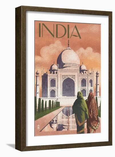 Taj Mahal, India - Lithograph Style-Lantern Press-Framed Art Print