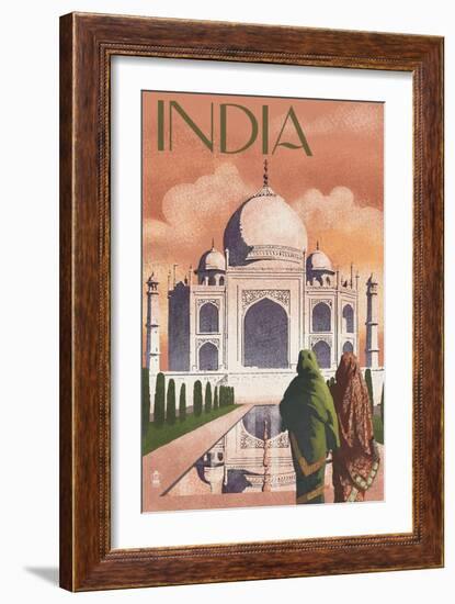 Taj Mahal, India - Lithograph Style-Lantern Press-Framed Art Print