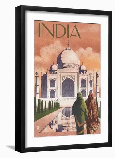 Taj Mahal, India - Lithograph Style-Lantern Press-Framed Art Print