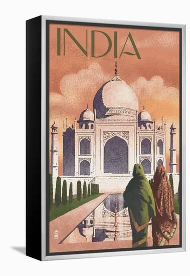 Taj Mahal, India - Lithograph Style-Lantern Press-Framed Stretched Canvas