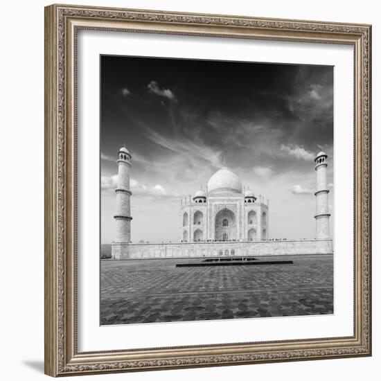 Taj Mahal. Indian Symbol - India Travel Background. Agra, India. Black and White Version-f9photos-Framed Photographic Print
