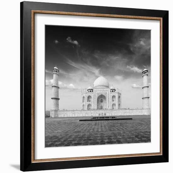 Taj Mahal. Indian Symbol - India Travel Background. Agra, India. Black and White Version-f9photos-Framed Photographic Print