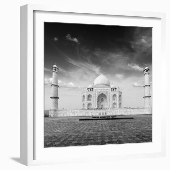 Taj Mahal. Indian Symbol - India Travel Background. Agra, India. Black and White Version-f9photos-Framed Photographic Print