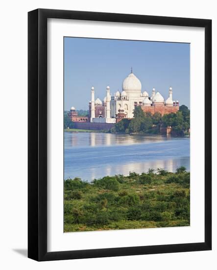 Taj Mahal, UNESCO World Heritage Site, across the Jumna (Yamuna) River, Agra, Uttar Pradesh State,-Gavin Hellier-Framed Photographic Print