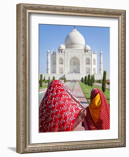 Taj Mahal, UNESCO World Heritage Site, Women in Colourful Saris, Agra, Uttar Pradesh State, India, -Gavin Hellier-Framed Photographic Print