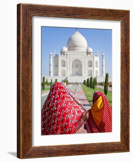 Taj Mahal, UNESCO World Heritage Site, Women in Colourful Saris, Agra, Uttar Pradesh State, India, -Gavin Hellier-Framed Photographic Print