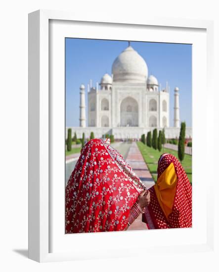 Taj Mahal, UNESCO World Heritage Site, Women in Colourful Saris, Agra, Uttar Pradesh State, India, -Gavin Hellier-Framed Photographic Print