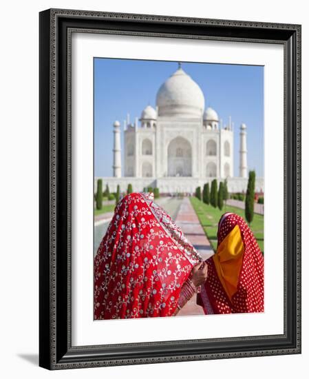 Taj Mahal, UNESCO World Heritage Site, Women in Colourful Saris, Agra, Uttar Pradesh State, India, -Gavin Hellier-Framed Photographic Print