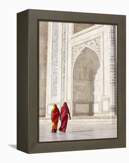 Taj Mahal, UNESCO World Heritage Site, Women in Colourful Saris, Agra, Uttar Pradesh State, India,-Gavin Hellier-Framed Premier Image Canvas