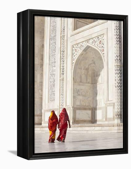 Taj Mahal, UNESCO World Heritage Site, Women in Colourful Saris, Agra, Uttar Pradesh State, India,-Gavin Hellier-Framed Premier Image Canvas