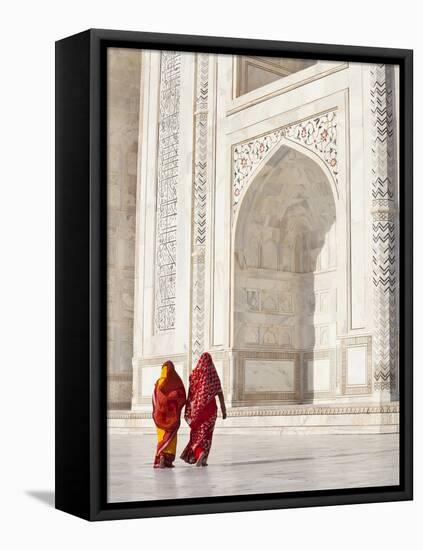 Taj Mahal, UNESCO World Heritage Site, Women in Colourful Saris, Agra, Uttar Pradesh State, India,-Gavin Hellier-Framed Premier Image Canvas