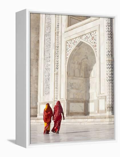 Taj Mahal, UNESCO World Heritage Site, Women in Colourful Saris, Agra, Uttar Pradesh State, India,-Gavin Hellier-Framed Premier Image Canvas