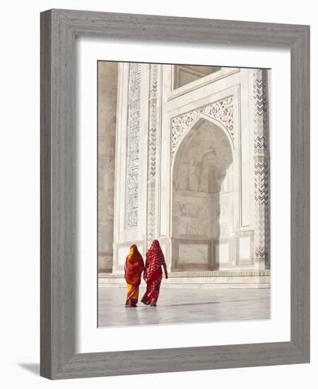 Taj Mahal, UNESCO World Heritage Site, Women in Colourful Saris, Agra, Uttar Pradesh State, India,-Gavin Hellier-Framed Photographic Print