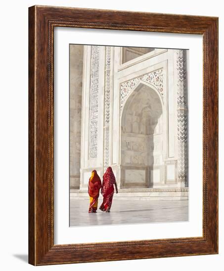 Taj Mahal, UNESCO World Heritage Site, Women in Colourful Saris, Agra, Uttar Pradesh State, India,-Gavin Hellier-Framed Photographic Print