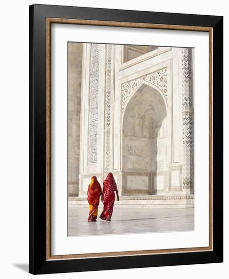 Taj Mahal, UNESCO World Heritage Site, Women in Colourful Saris, Agra, Uttar Pradesh State, India,-Gavin Hellier-Framed Photographic Print