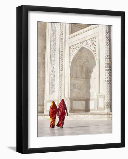 Taj Mahal, UNESCO World Heritage Site, Women in Colourful Saris, Agra, Uttar Pradesh State, India,-Gavin Hellier-Framed Photographic Print