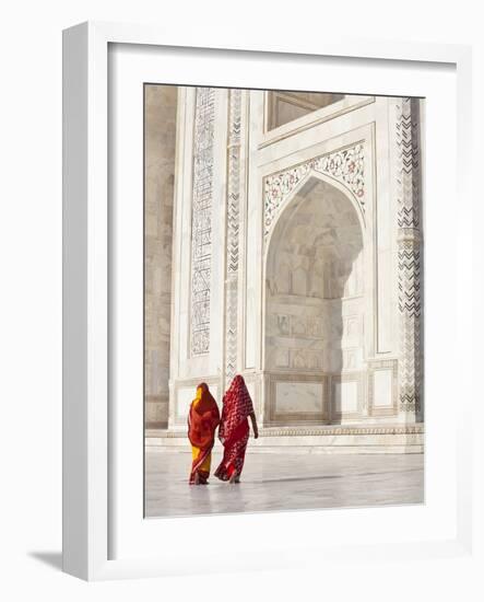 Taj Mahal, UNESCO World Heritage Site, Women in Colourful Saris, Agra, Uttar Pradesh State, India,-Gavin Hellier-Framed Photographic Print