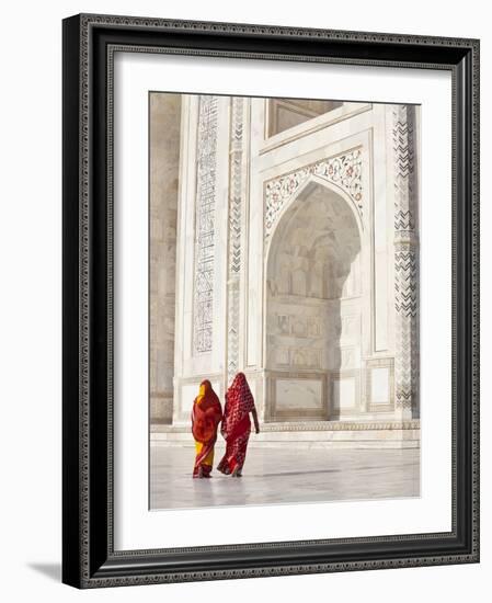 Taj Mahal, UNESCO World Heritage Site, Women in Colourful Saris, Agra, Uttar Pradesh State, India,-Gavin Hellier-Framed Photographic Print