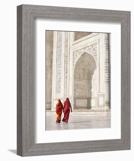 Taj Mahal, UNESCO World Heritage Site, Women in Colourful Saris, Agra, Uttar Pradesh State, India,-Gavin Hellier-Framed Photographic Print