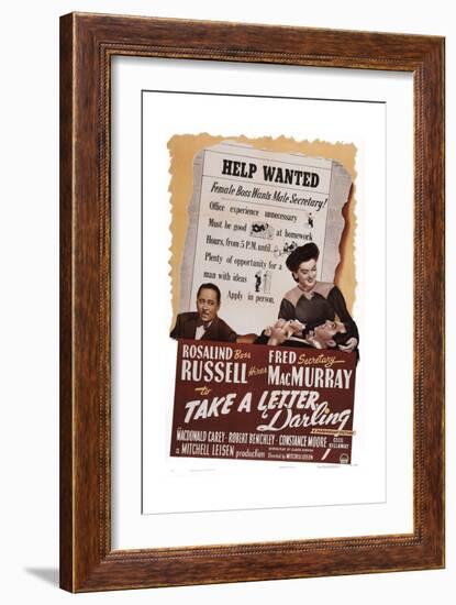 Take a Letter, Darling, from Left: Robert Benchley, Fred Macmurray, Rosalind Russell, 1942-null-Framed Art Print