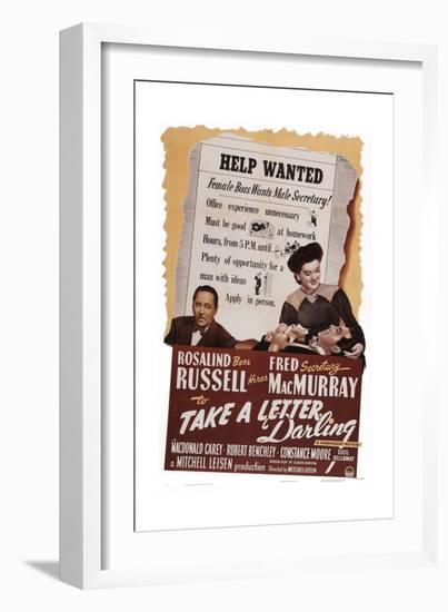 Take a Letter, Darling, from Left: Robert Benchley, Fred Macmurray, Rosalind Russell, 1942-null-Framed Art Print