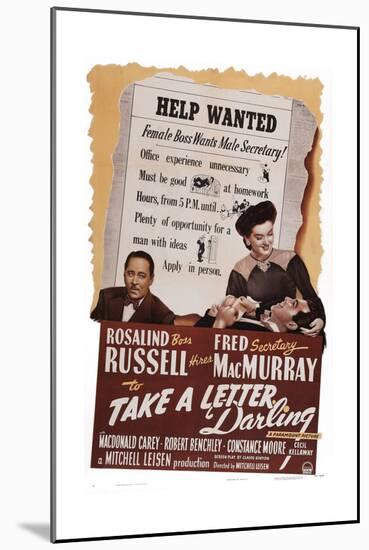 Take a Letter, Darling, from Left: Robert Benchley, Fred Macmurray, Rosalind Russell, 1942-null-Mounted Art Print