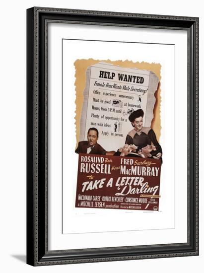 Take a Letter, Darling, from Left: Robert Benchley, Fred Macmurray, Rosalind Russell, 1942-null-Framed Art Print