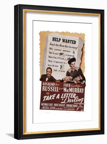 Take a Letter, Darling, from Left: Robert Benchley, Fred Macmurray, Rosalind Russell, 1942-null-Framed Art Print