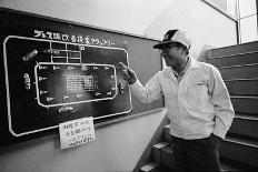 Founder of Honda, Soichura Honda Pointing to Car Race Model, Tokyo, Japan, 1967-Takeyoshi Tanuma-Photographic Print