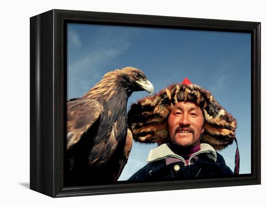 Takhuu Head Eagle Man, Altai Sum, Golden Eagle Festival, Mongolia-Amos Nachoum-Framed Premier Image Canvas