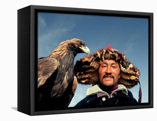 Takhuu Head Eagle Man, Altai Sum, Golden Eagle Festival, Mongolia-Amos Nachoum-Framed Premier Image Canvas