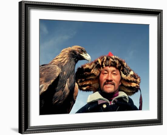 Takhuu Head Eagle Man, Altai Sum, Golden Eagle Festival, Mongolia-Amos Nachoum-Framed Photographic Print