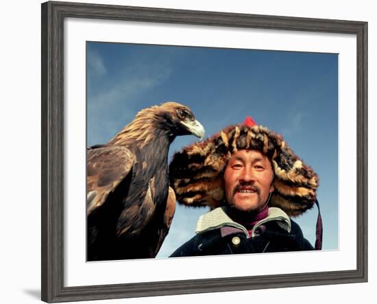 Takhuu Head Eagle Man, Altai Sum, Golden Eagle Festival, Mongolia-Amos Nachoum-Framed Photographic Print