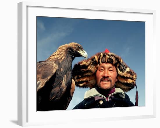 Takhuu Head Eagle Man, Altai Sum, Golden Eagle Festival, Mongolia-Amos Nachoum-Framed Photographic Print