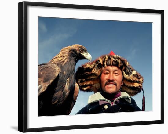 Takhuu Head Eagle Man, Altai Sum, Golden Eagle Festival, Mongolia-Amos Nachoum-Framed Photographic Print