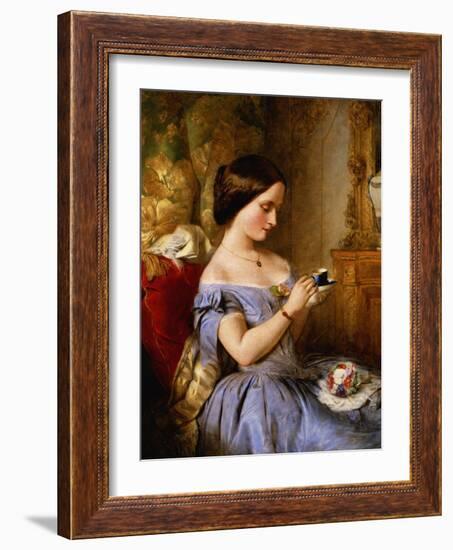 Taking Tea in the Drawing Room-Arthur Hughes-Framed Giclee Print