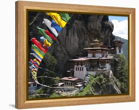 Taktshang Goemba (Tigers Nest Monastery) with Prayer Flags and Cliff, Paro Valley, Bhutan, Asia-Eitan Simanor-Framed Premier Image Canvas